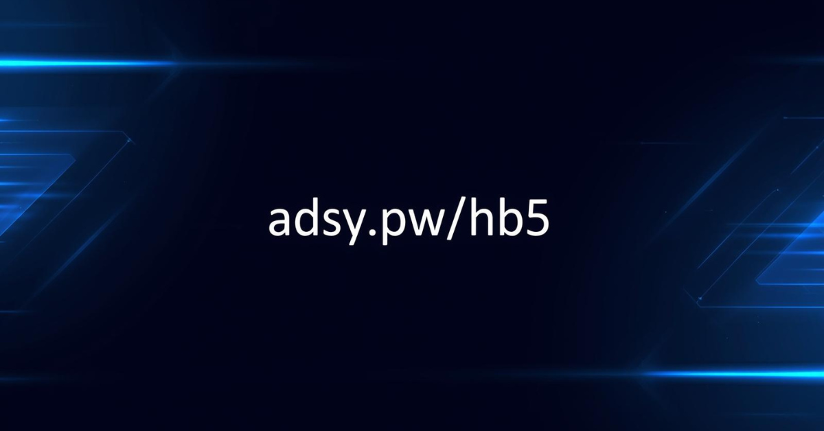Dark blue digital banner with glowing tech design and white text “adsy.pw/hb5”